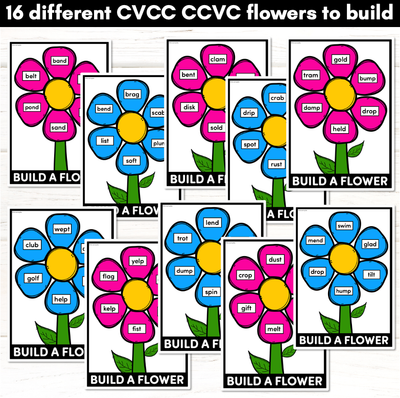 CVCC CCVC Words Game - BUILD A PHONICS FLOWER Kindergarten Literacy Center