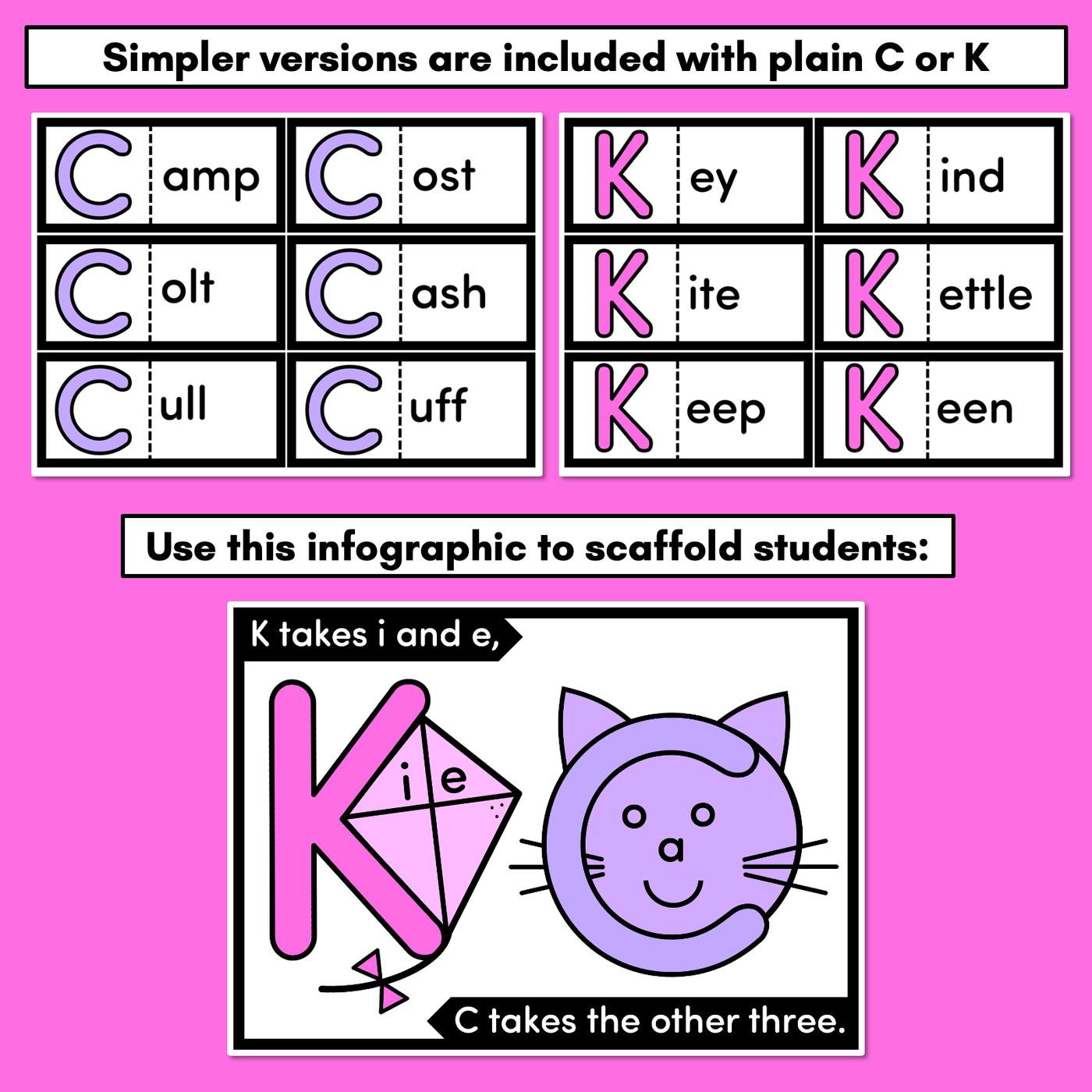 Cat or Kite Task Cards - when to use C or K at the beginning of words