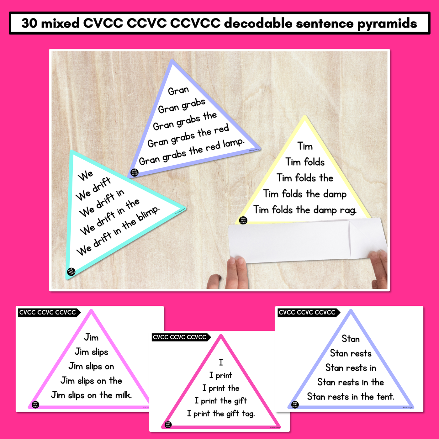 Decodable CVCC CCVC CCVCC Sentences Pyramids - Phonics Fluency