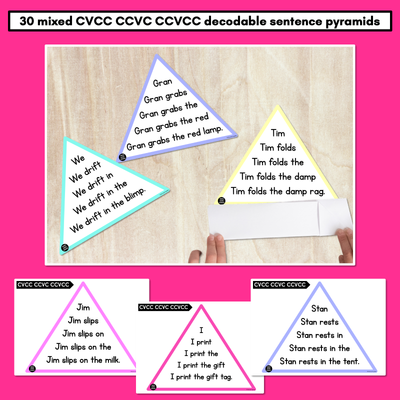 Decodable CVCC CCVC CCVCC Sentences Pyramids - Phonics Fluency