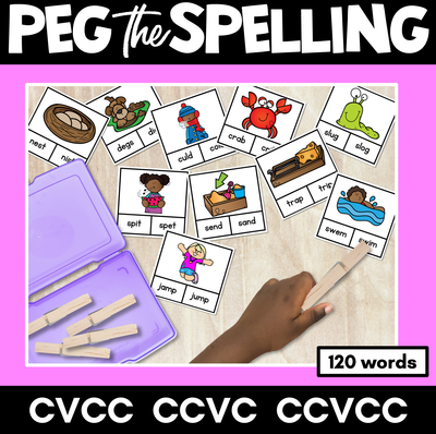 CVCC CCVC CCVCC Word Clip Cards - Kindergarten Phonics Task Cards