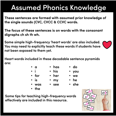 CH SH TH WH WORDS - Decodable Sentences Pyramids - Phonics Fluency