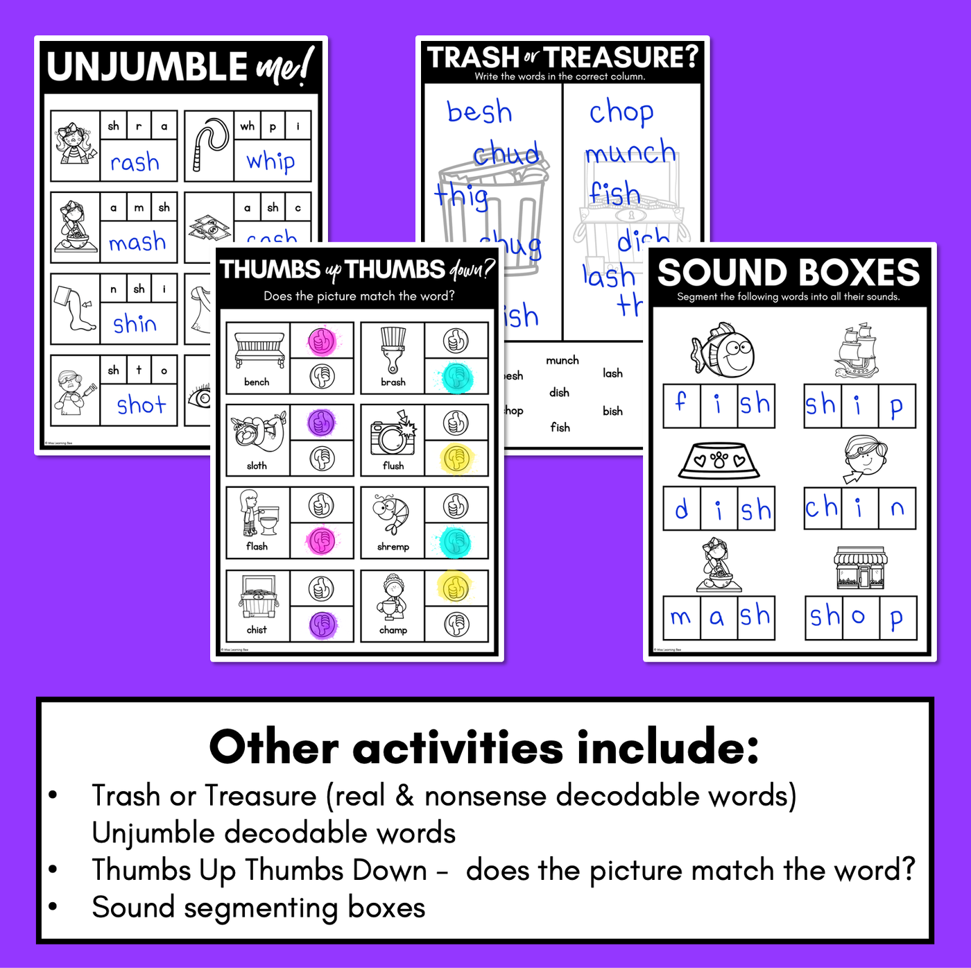 CH SH TH WH Worksheets - PHONICS REVIEW for Consonant Digraphs