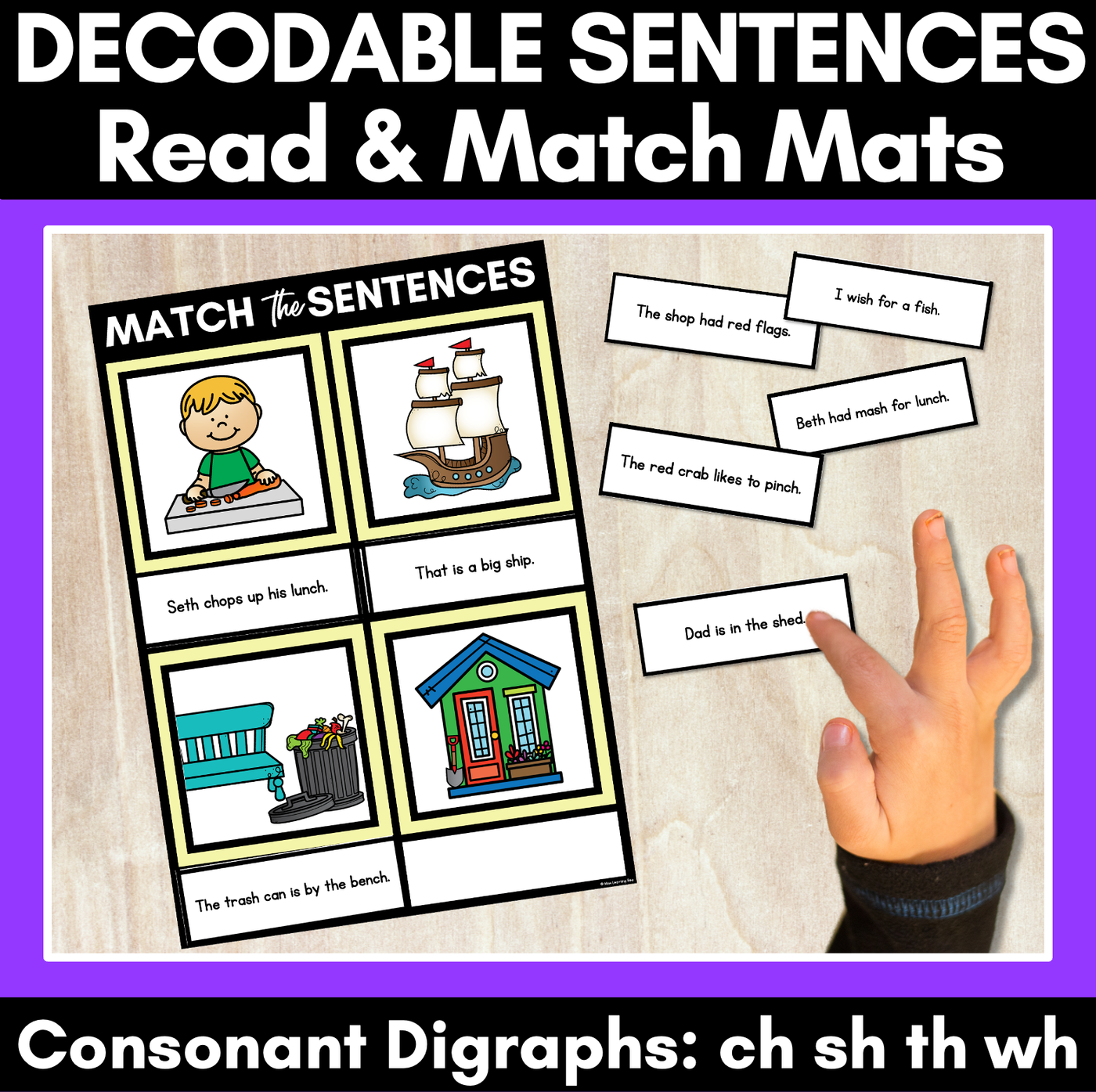 CH SH TH WH Decodable Sentences Mats - Read & Match