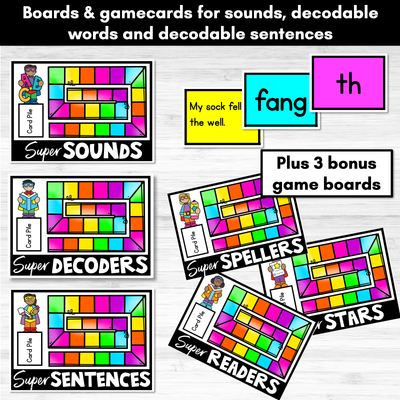 Digraphs Phonics Board Games - Digraphs, Decodable Words and Sentences