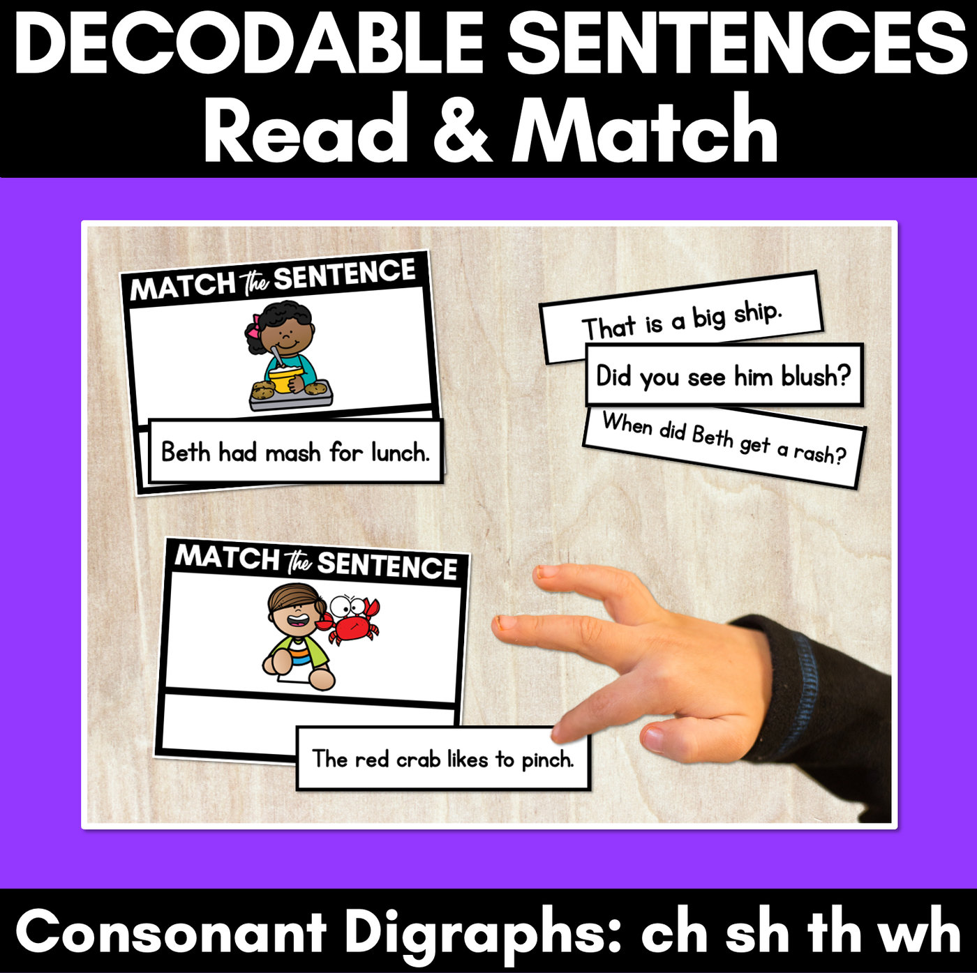 CH SH TH WH Decodable Sentences - Read and Match