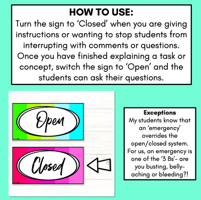 Open & Closed Signs | Classroom Management Tool