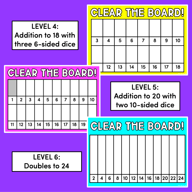 Differentiated Number & Addition Games for K - 2 - Clear the Board