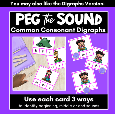 CVC Word Clip Cards for beginning, middle and end sounds - Phonics Task Cards