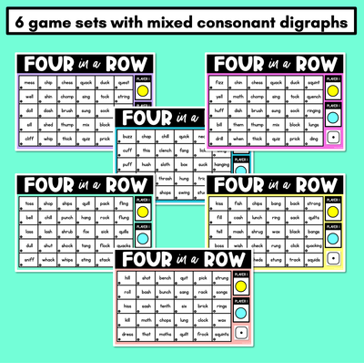 Consonant Digraph Words DIGITAL Phonics Game - Four in A Row Decodable Words