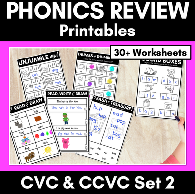 CVC Worksheets - PHONICS REVIEW for Kindergarten Set 2