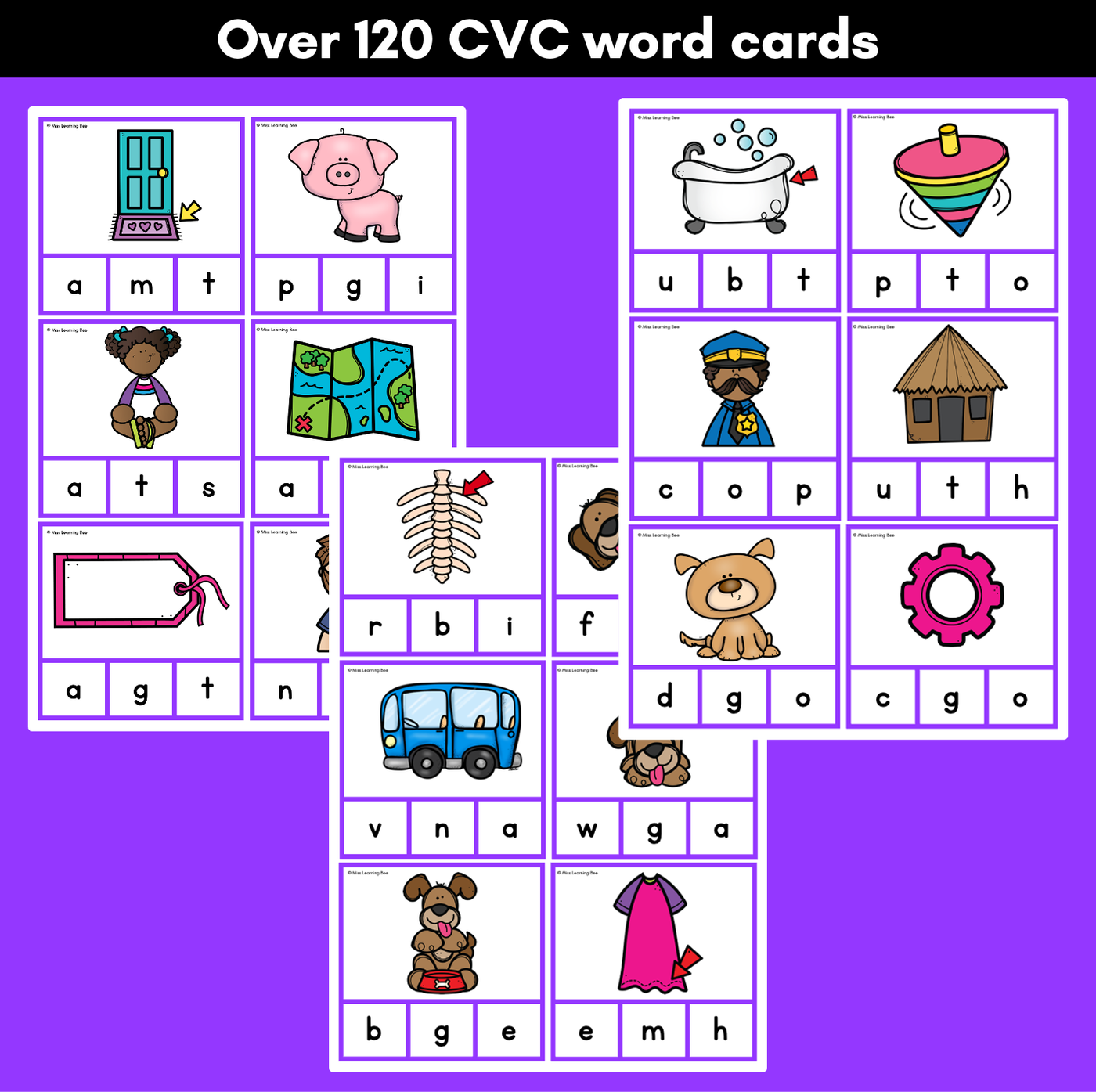 CVC Word Clip Cards for beginning, middle and end sounds - Phonics Task Cards