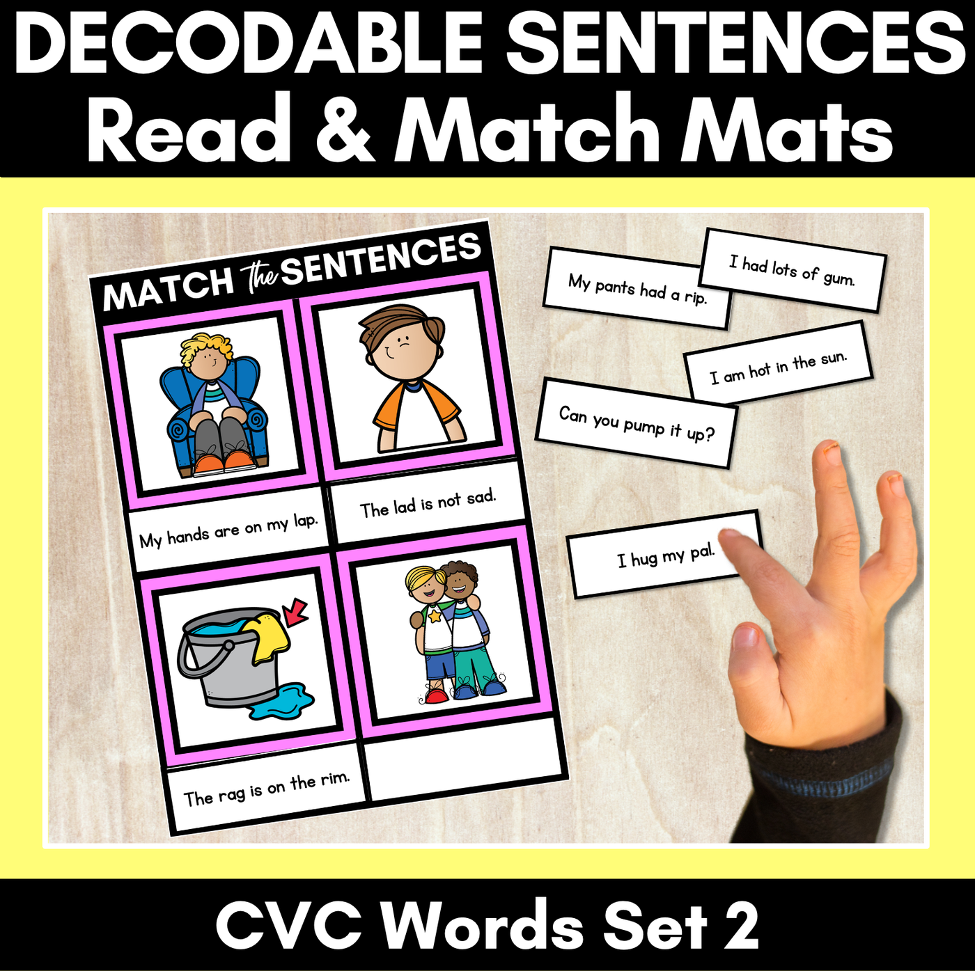 Decodable CVC Sentences Mats - Read & Match Set 2 - CVC Words