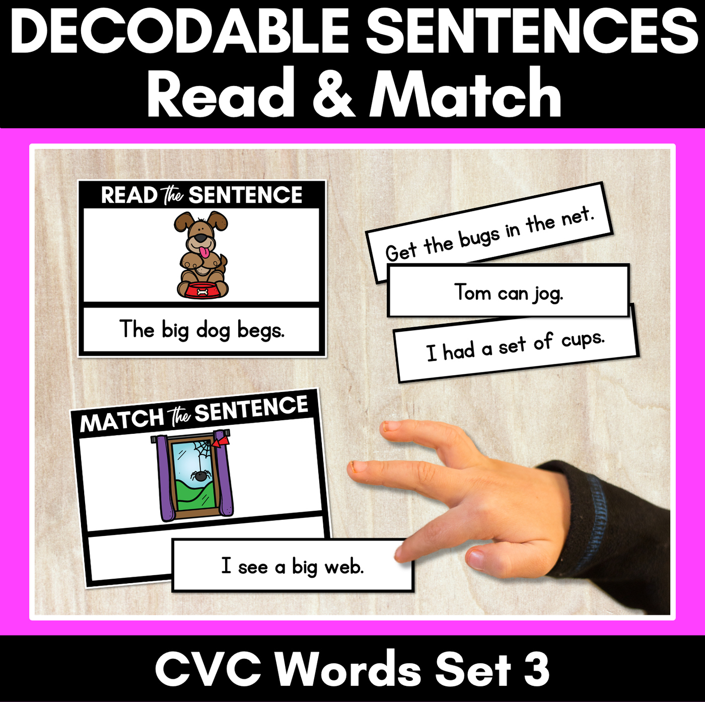 Decodable CVC Sentences - Read and Match Set 3 - Kindergarten Phonics