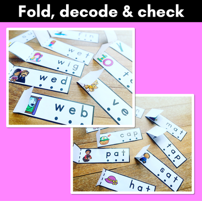 CVC Word Foldable Strips - Decodable Word Task Cards for Kindergarten Phonics