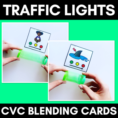 CVC Word Picture Cards with Sound Buttons - STRETCH & BLEND WITH SLINKIES