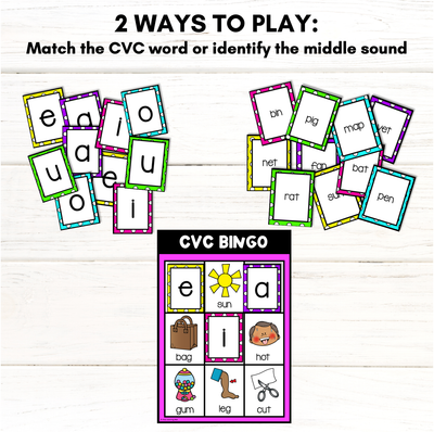 CVC WORD BINGO - Decodable CVC Words - Kindergarten Phonics Literacy Center