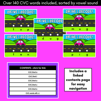Blending CVC Words with Cars - Drive & Decode