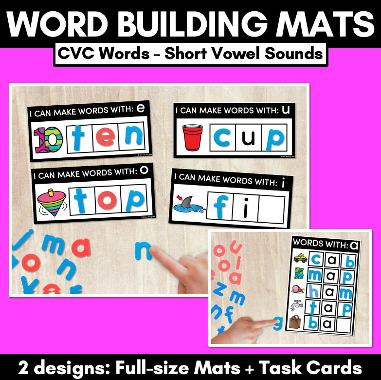 CVC WORD BUILDING MATS & TASK CARDS | No Prep Short Vowel Activities