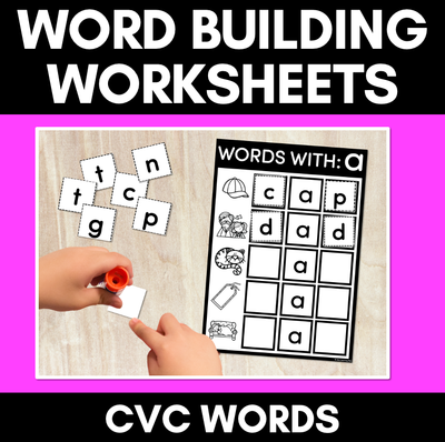 CVC WORD BUILDING WORKSHEETS - Cut & Paste Phonics Printables