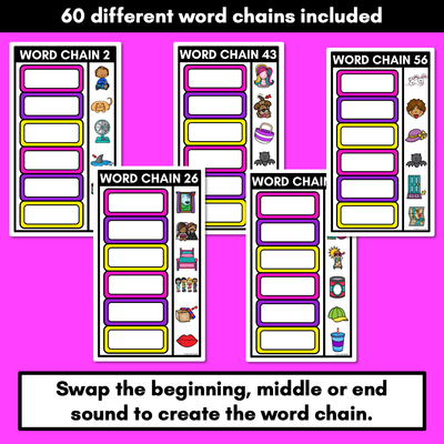 CVC Word Chains for Beginning, Middle and End Sounds