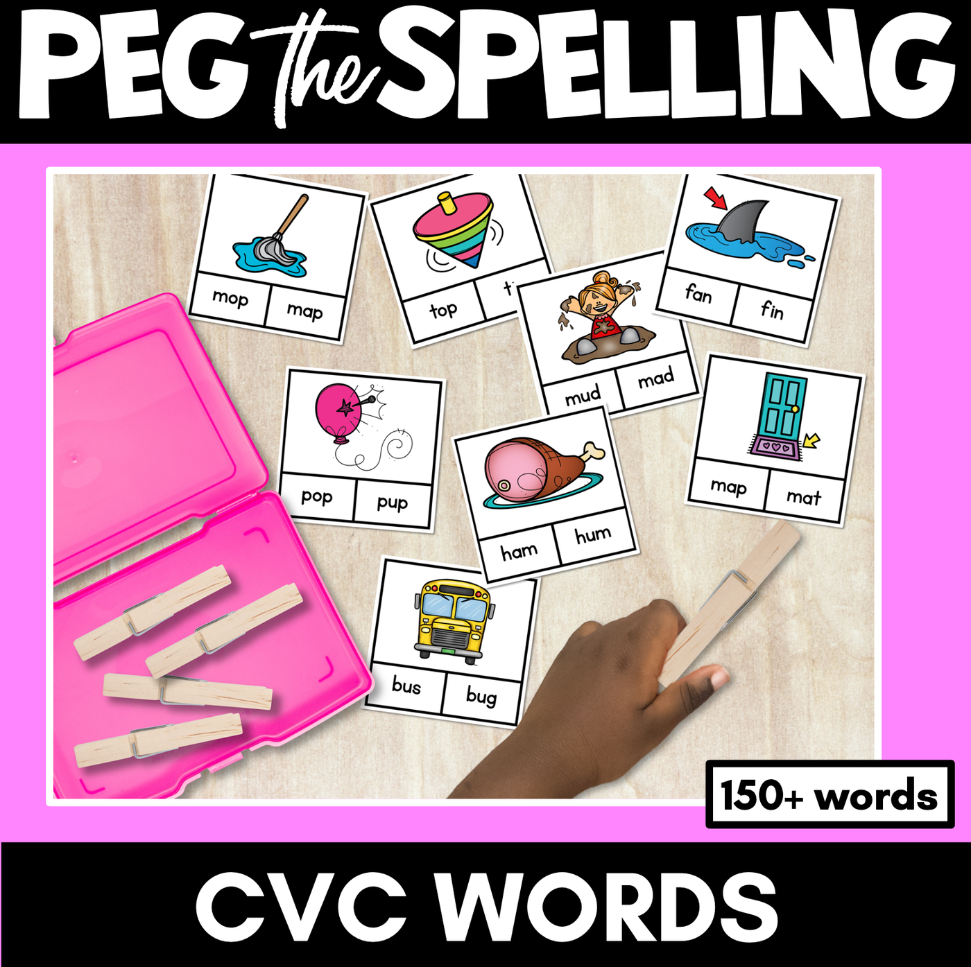 CVC Word Clip Cards - Kindergarten Phonics Task Cards