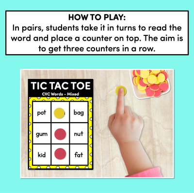TIC TAC TOE GAME for CVC Words - No Prep Phonics Game for Kindergarten