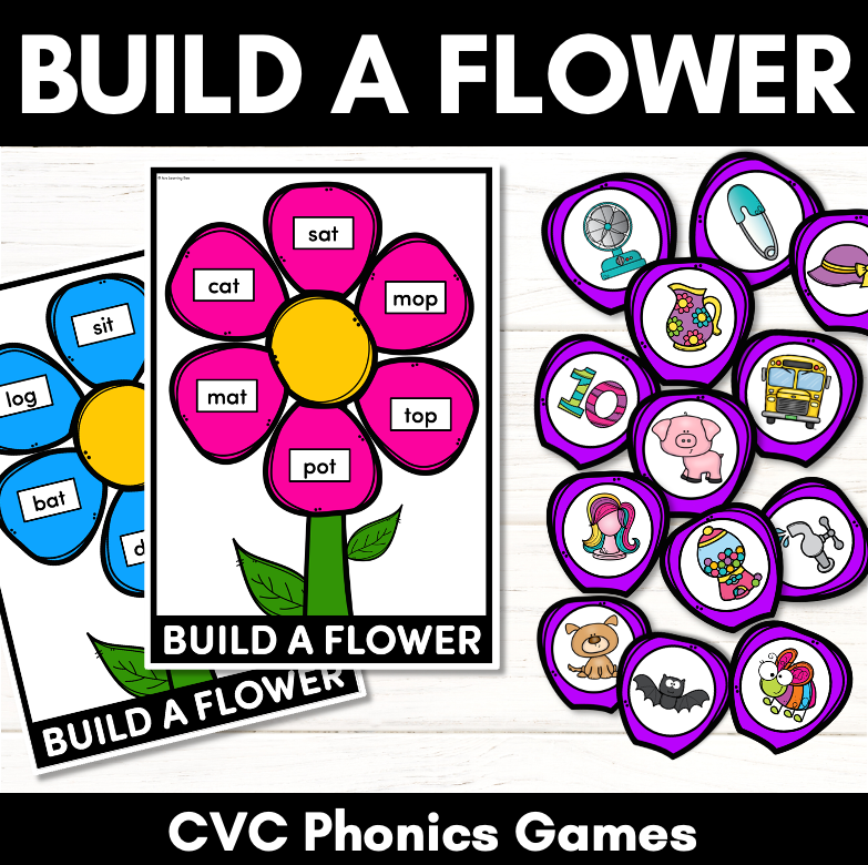 CVC Words Phonics Game - BUILD A PHONICS FLOWER Kindergarten Literacy Center