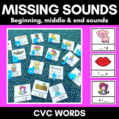 Missing Sound Task Cards- Phonemic Awareness with CVC Words