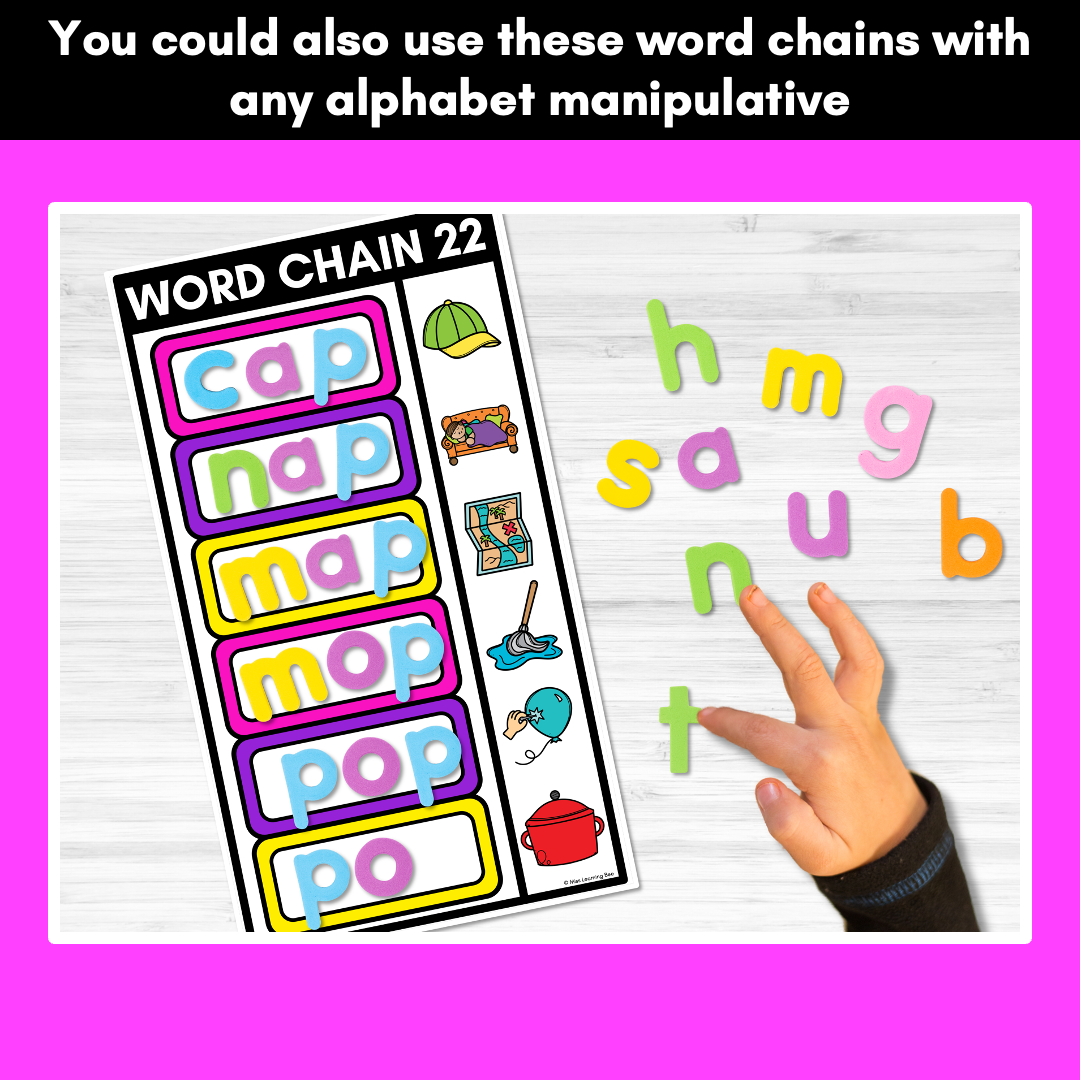 CVC Word Chains for Beginning, Middle and End Sounds