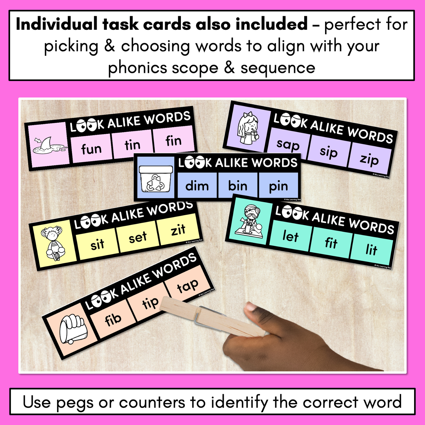 LOOKALIKE WORDS with CVC Words - Short I CVC Words - Task Cards & Printables