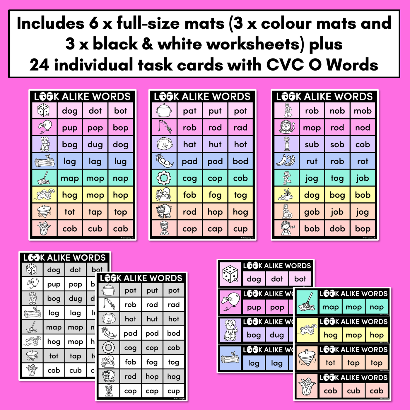 LOOKALIKE WORDS with CVC Words - Short O CVC Words - Task Cards & Printables