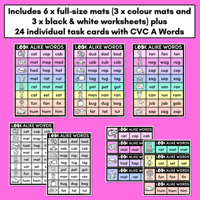 LOOKALIKE WORDS with CVC Words - Short A CVC Words - Task Cards & Printables