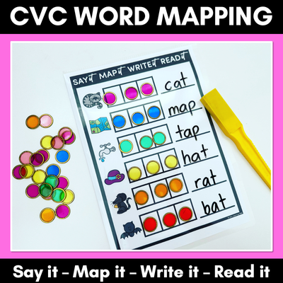 CVC WORD MAPPING MATS - Say it Map it Write it Read It - No Prep Phonics Tasks