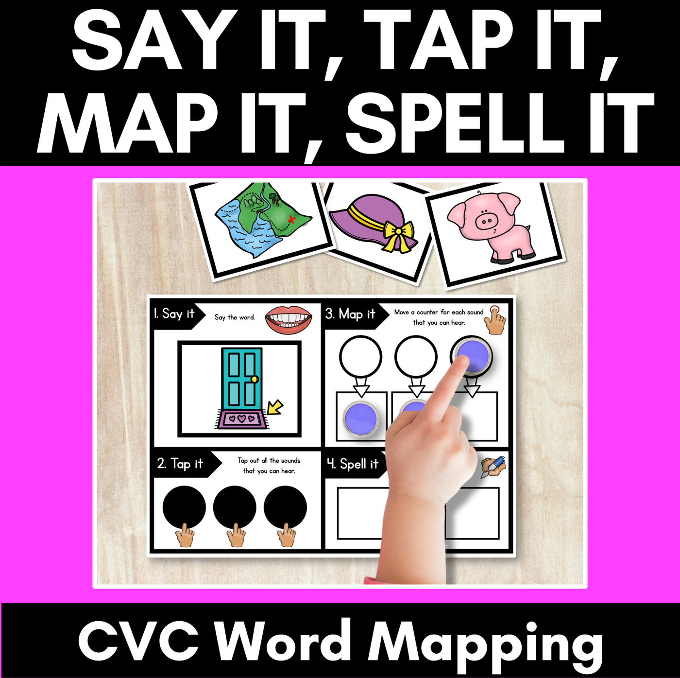 SAY IT TAP IT MAP IT SPELL IT - CVC Orthographic Mapping Mats