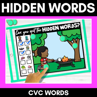 HIDDEN CVC WORD MATS - No Prep Phonics Game for CVC words