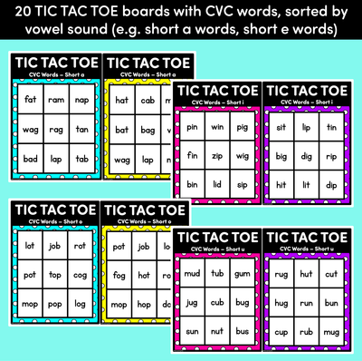 TIC TAC TOE GAME for CVC Words - No Prep Phonics Game for Kindergarten