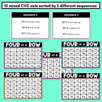 CVC Words Phonics Game - Four in A Row Decodable Words Activity