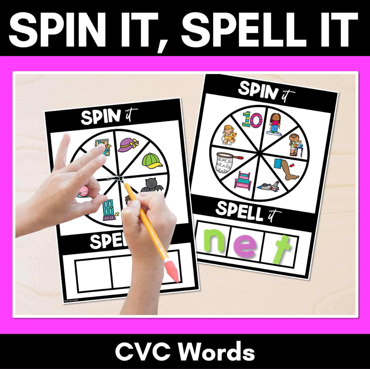 SPIN IT SPELL IT CVC WORDS - No Prep Phonics Activities