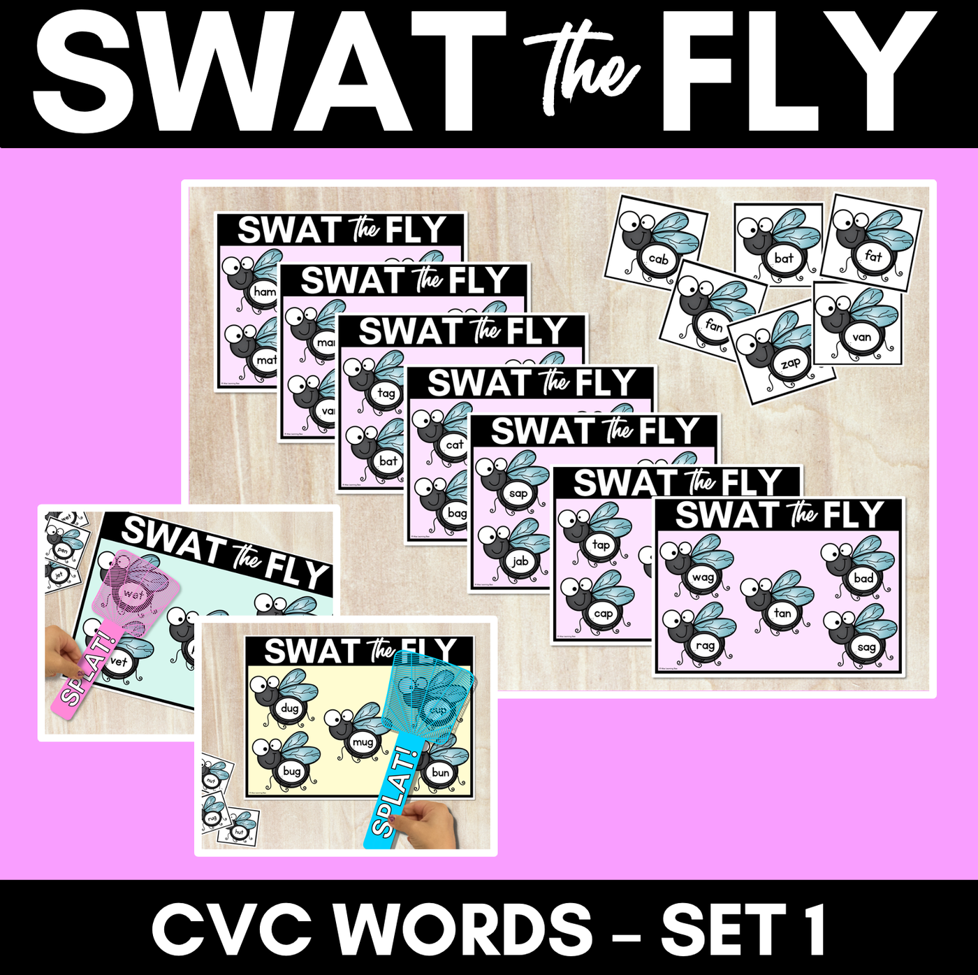 FLY SWAT CVC WORD MATS - Set 1 - Kindergarten Phonics Game