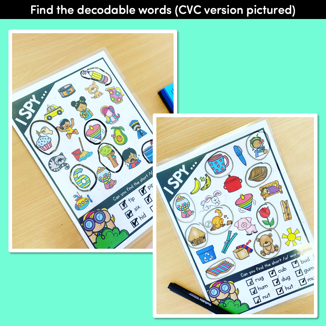 I SPY for CVCC CCVC WORDS | Kindergarten Phonics Templates