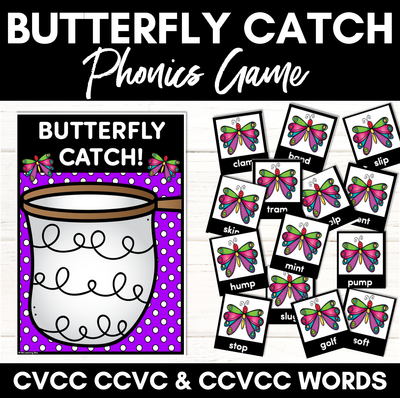CVCC CCVC CCVCC Words Phonics Game for Kindergarten - Butterfly Catch