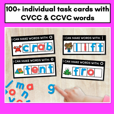 CVCC CCVC WORD BUILDING MATS & TASK CARDS | No Prep Phonics Activities