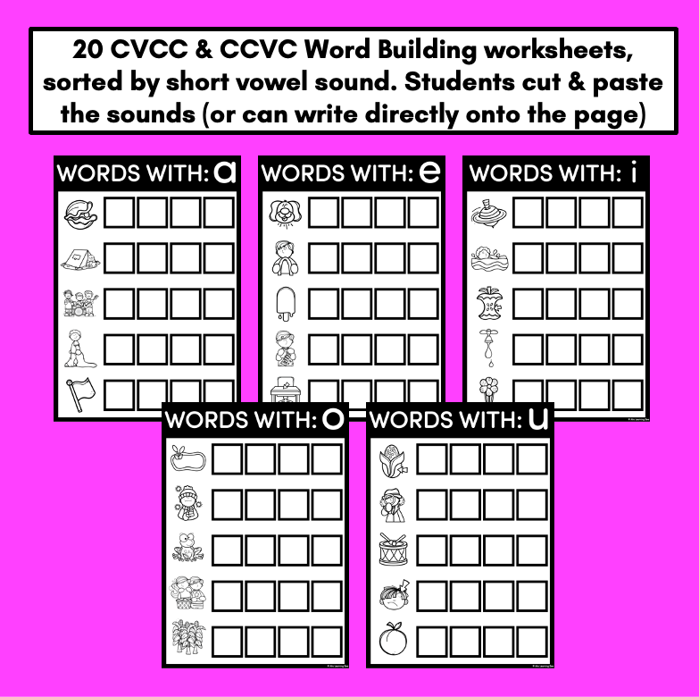 CVCC CCVC WORD BUILDING WORKSHEETS - Cut & Paste Phonics Printables