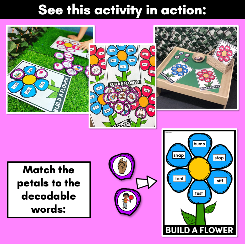 CVCC CCVC Words Game - BUILD A PHONICS FLOWER Kindergarten Literacy Center
