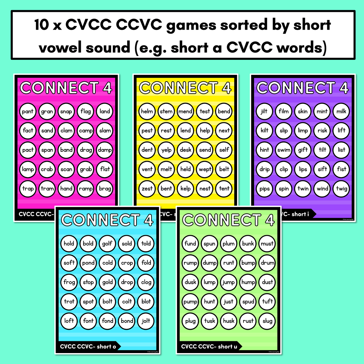 CVCC CCVC WORDS NO PREP PHONICS GAME - CONNECT 4