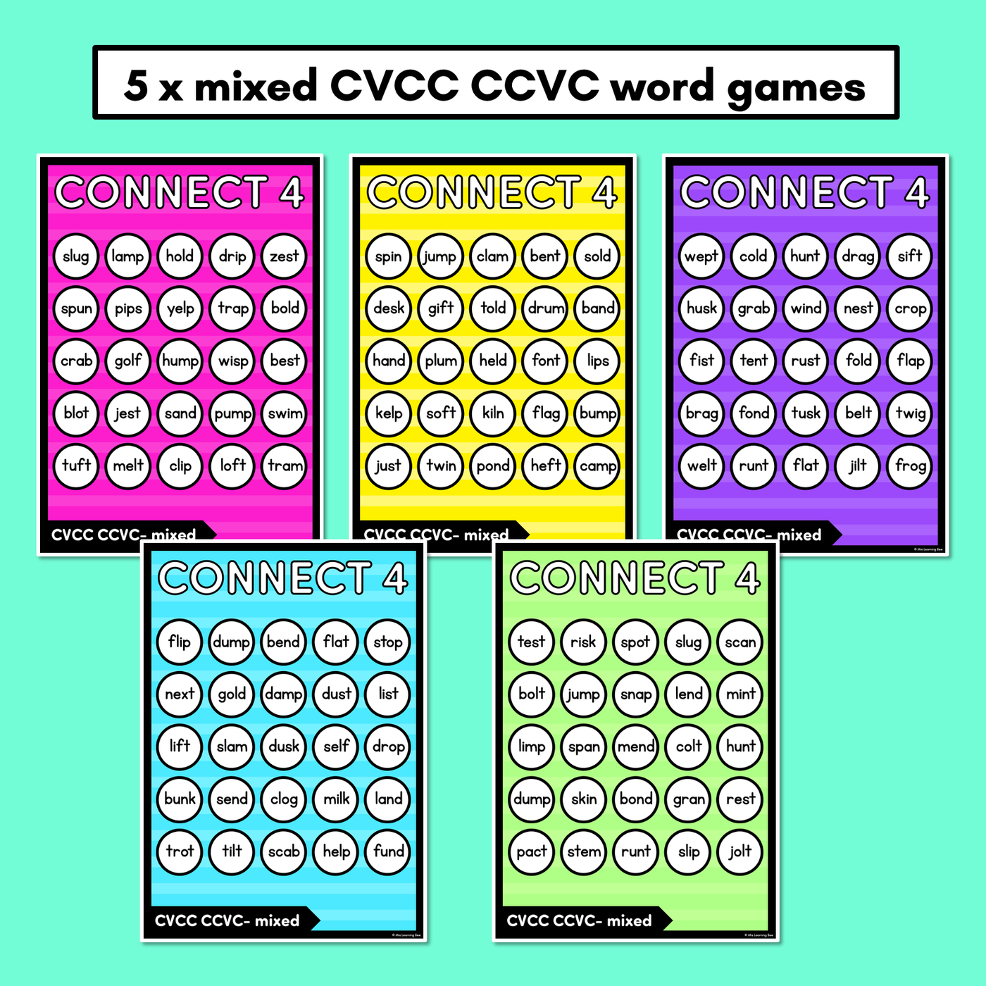 CVCC CCVC WORDS NO PREP PHONICS GAME - CONNECT 4