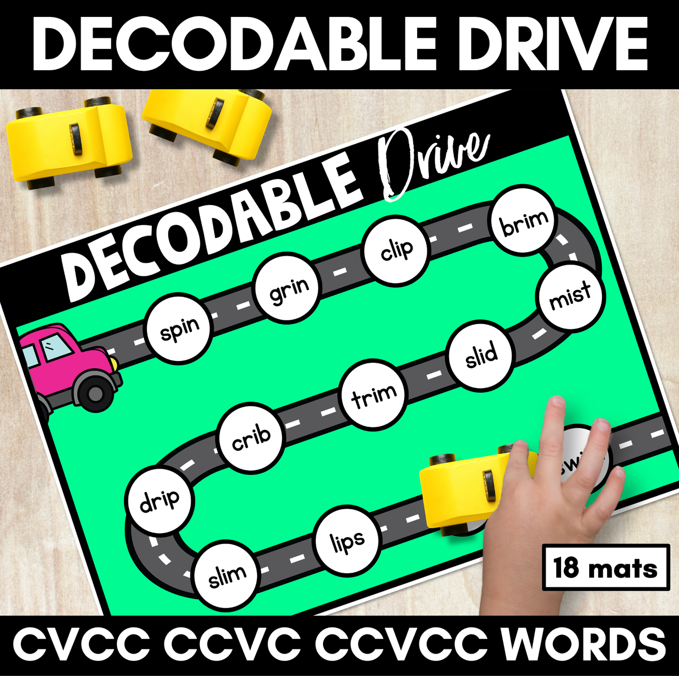 CVCC CCVC CCVCC WORD BLENDING MATS - Phonics Fluency Games - Decodable Drive