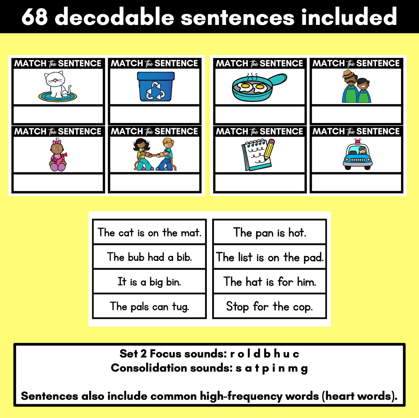 Decodable CVC Sentences - Read and Match Set 2 - Kindergarten Phonics