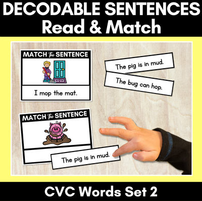 Decodable CVC Sentences - Read and Match Set 2 - Kindergarten Phonics
